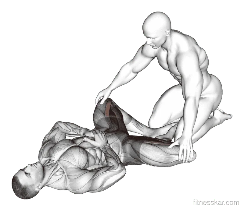 Assisted Lying Adductors Stretch, Male demonstration, Start