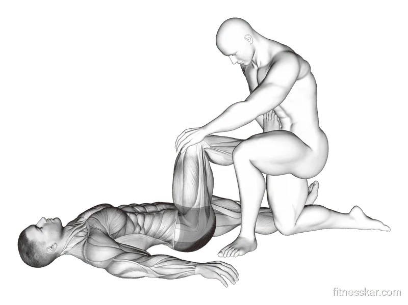Assisted Lying Gluteus Maximus Stretch, Male demonstration, Start