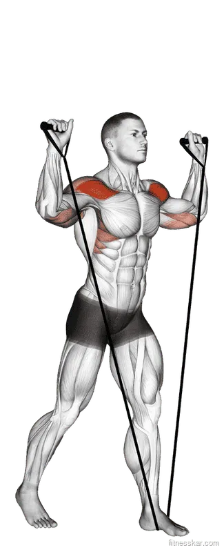 Band Shoulder Press, Male demonstration, Start