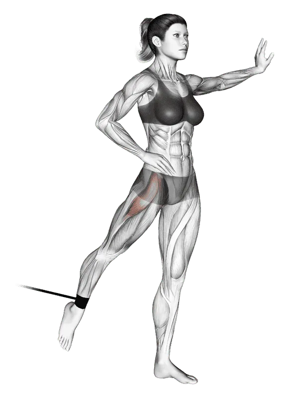 Band Standing Leg Raise, Female demonstration, Start