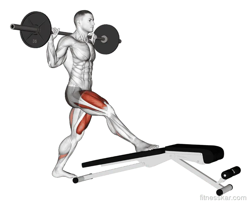 Barbell Decline Bench Lunge, Male demonstration, Start