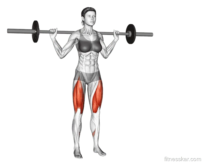 Barbell Lateral Lunge, Female demonstration, Start