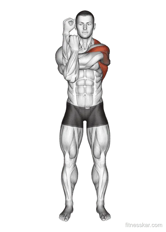 Bent Arm Shoulder Stretch, Male demonstration, Start