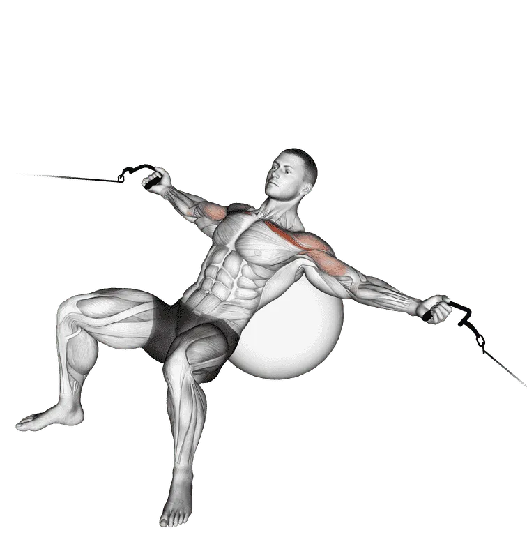 Cable Incline Fly (on stability ball), Male demonstration, Start