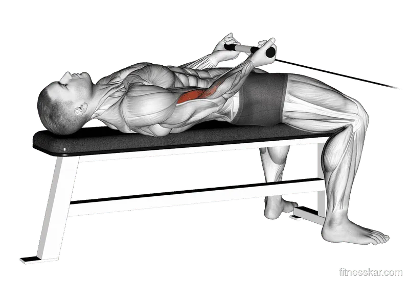 Cable Lying Bicep Curl, Male demonstration, Start