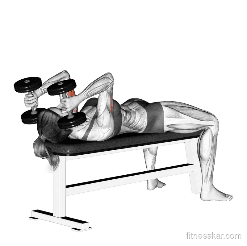 Dumbbell Lying Triceps Extension, Female demonstration, Start