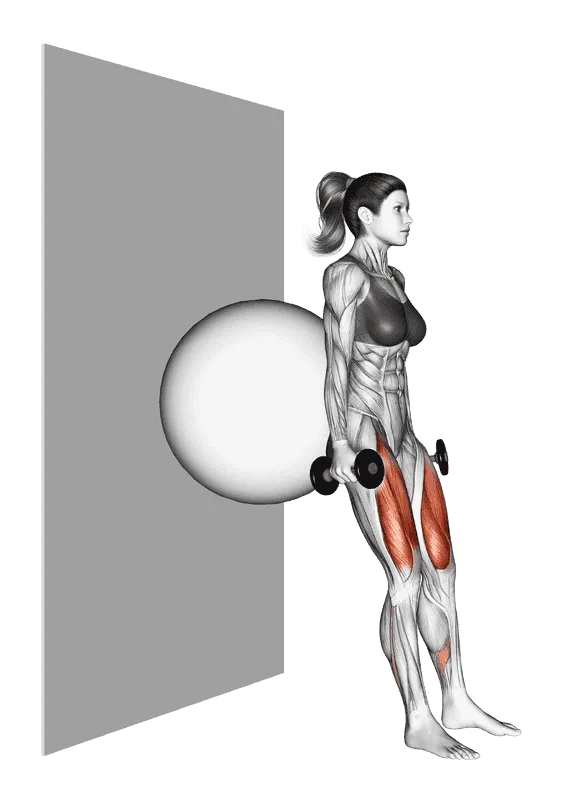 Dumbbell Squat (Back on Stability Ball Wall)