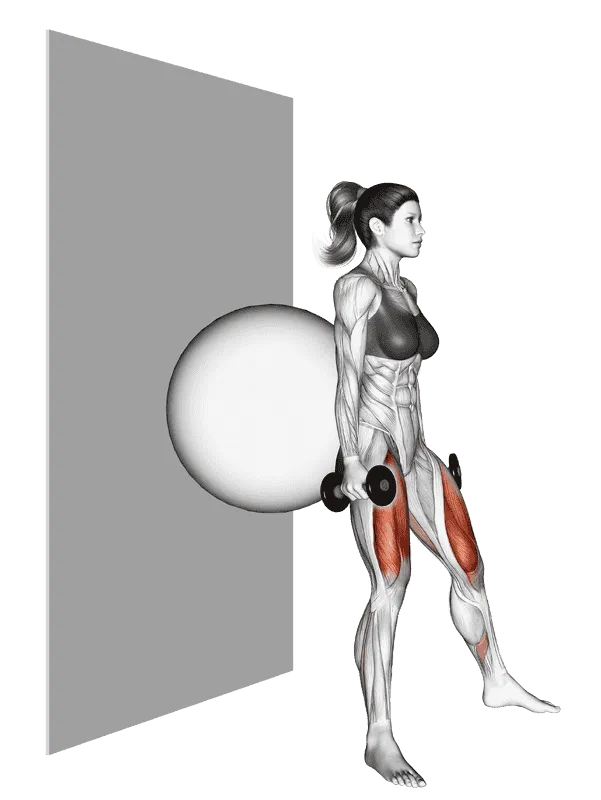 Dumbbell Sumo Squat (Back on Stability Ball Wall)