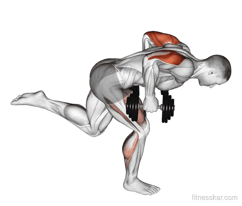 Dumbbell Tricep Kickback with Stork Stance, Male demonstration, Start