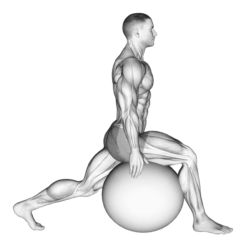 Exercise Ball Hip Flexor Stretch, Male demonstration, Start