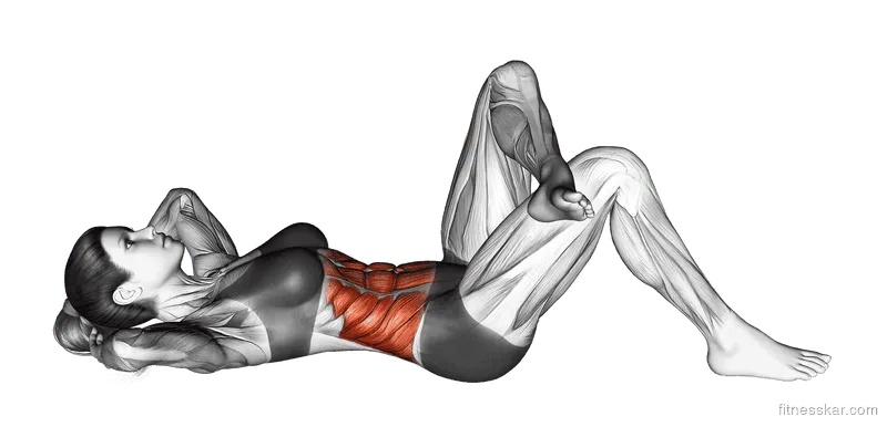 Hand Opposite Knee Crunch, Female demonstration, Start