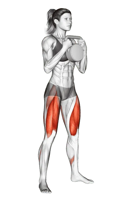 Kettlebell Goblet Squat, Female demonstration, Start