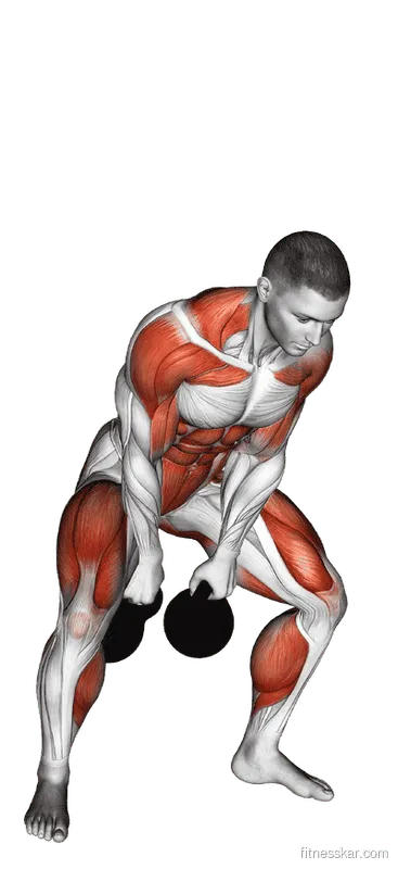 Kettlebell Two-Arm Clean, Male demonstration, Start