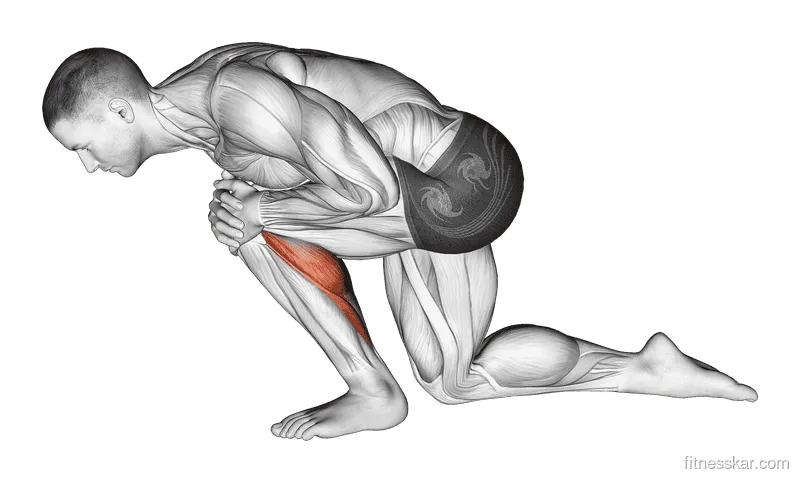 Kneeling Heel Down Achilles Stretch, Male demonstration, Start
