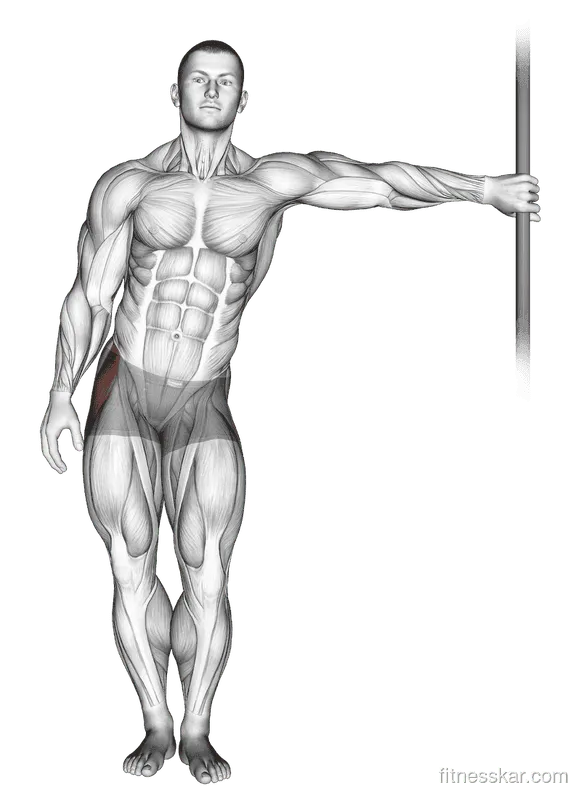 Leaning Abductor Stretch, Male demonstration, Start