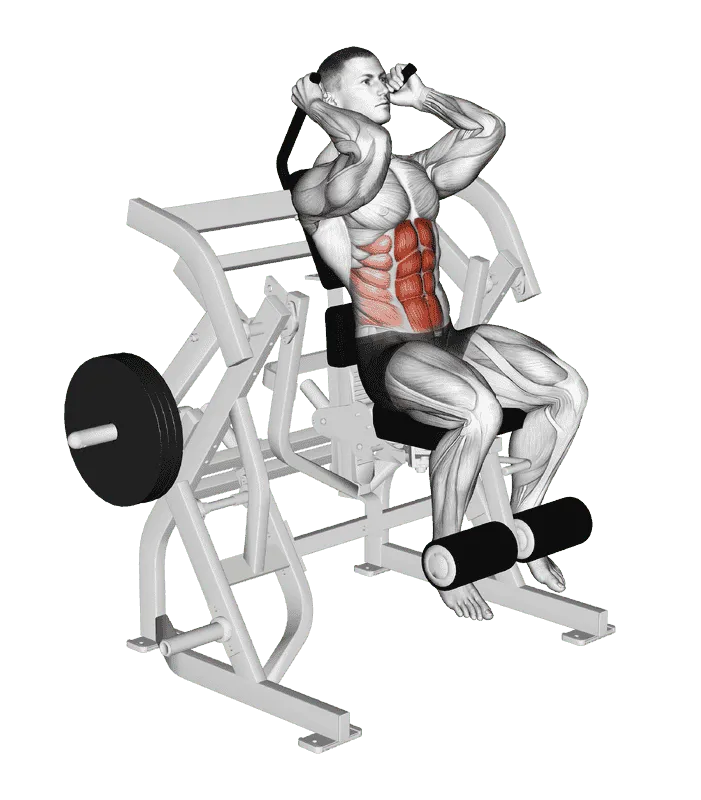 Lever Seated Leg Raise Crunch (Plate-Loaded), Male demonstration, Start