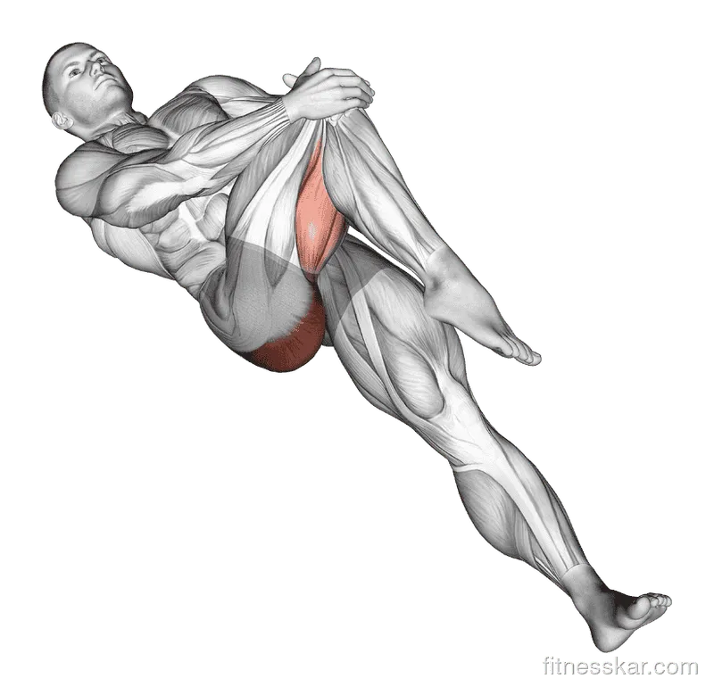 Lying Cross-Over Knee Pull-Up Stretch, Male demonstration, Start