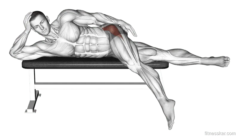 Lying Leg Hang Abductor Stretch, Male demonstration, Start
