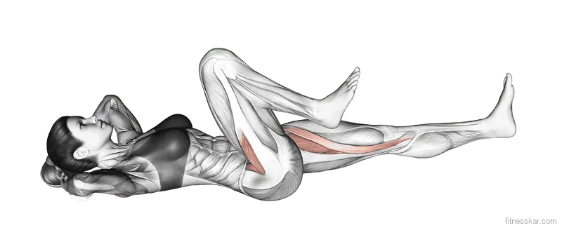 Lying Simultaneous Alternating Leg Raise, Female demonstration, Start