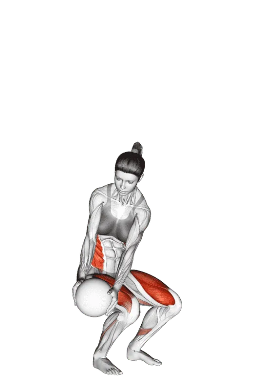 Medicine Ball Reverse Wood Chop Squat, Female demonstration, Start
