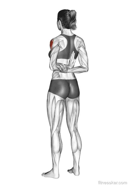 One-Arm Shoulder Flexor Stretch, Female demonstration, Start