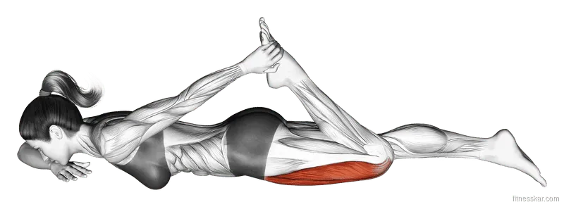 Quadriceps Lying Stretch, Female demonstration, Start