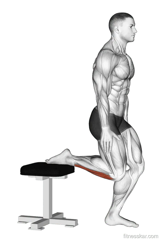 Raised Foot Shin Stretch, Male demonstration, Start