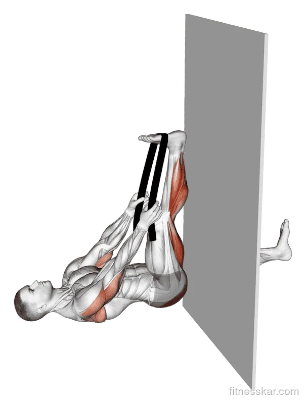 Recumbent Knee Flexor Stretch with Towel, Male demonstration, Start