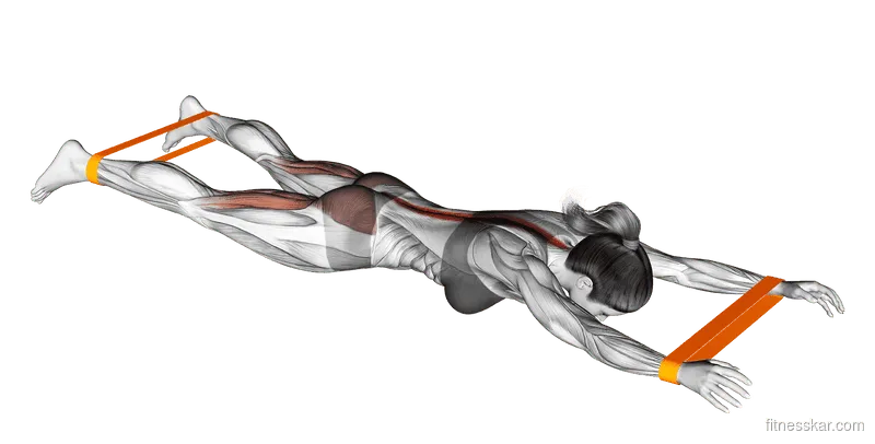 Resistance Band Floor Hyperextension, Female demonstration, Start