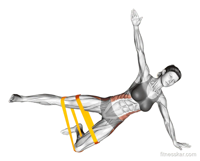 Resistance Band Kneeling Side Plank, Female demonstration, Start
