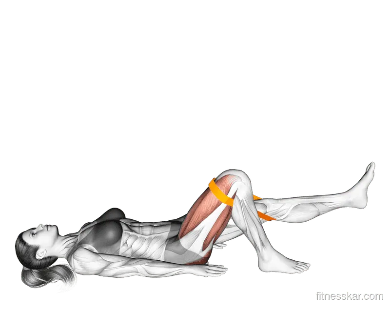 Resistance Band One Leg Glute Bridge With Straight Leg, Female demonstration, Start