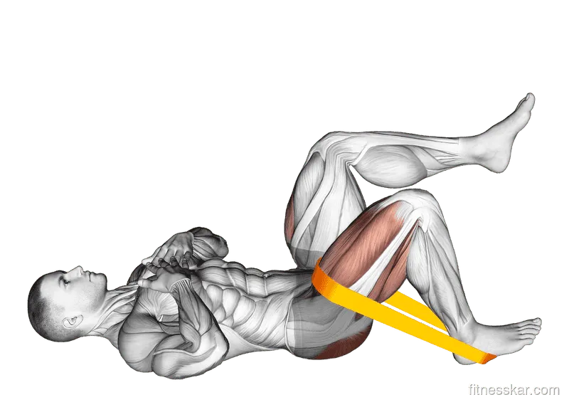 Resistance Band One Leg Glute Bridge, Male demonstration, Start
