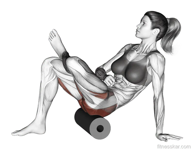 Roll Recumbent Hip External Rotator and Hip Extensor Stretch (Crossed Leg), Female demonstration, Start