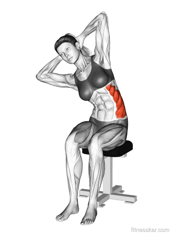 Seated Lower Trunk Lateral Flexor Stretch, Female demonstration, Start