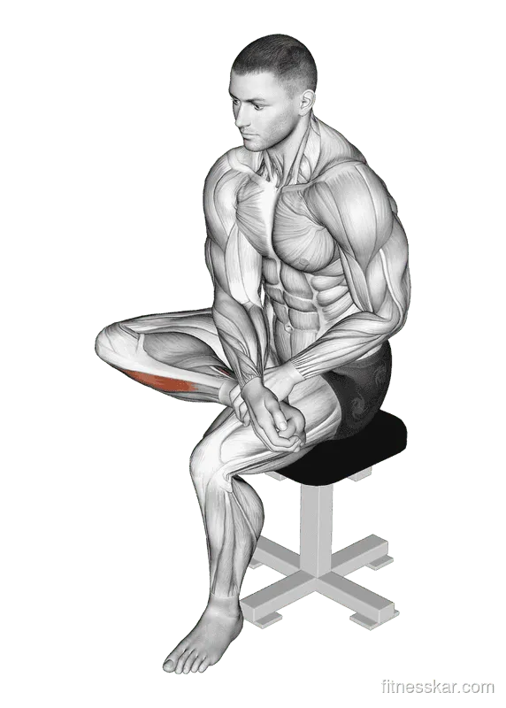 Seated Toe Flexor and Foot Everter Stretch, Male demonstration, Start