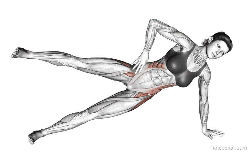 Side Bridge Hip Abduction, Female demonstration, Start