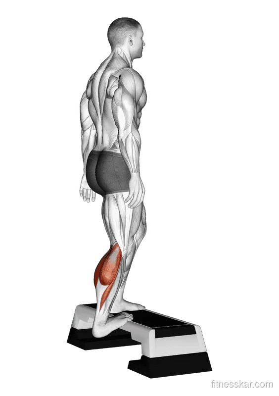Single Heel Drop Achilles Stretch, Male demonstration, Start