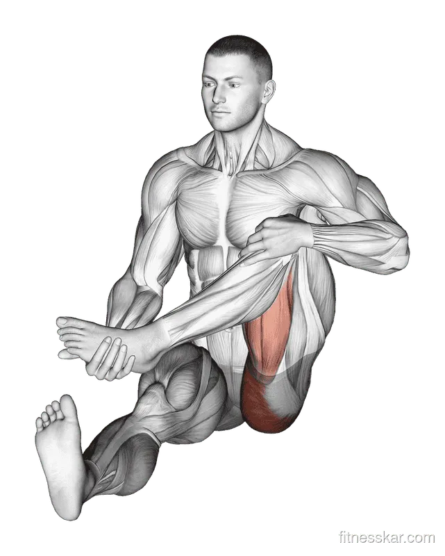 Sitting Foot to Chest Buttocks Stretch, Male demonstration, Start