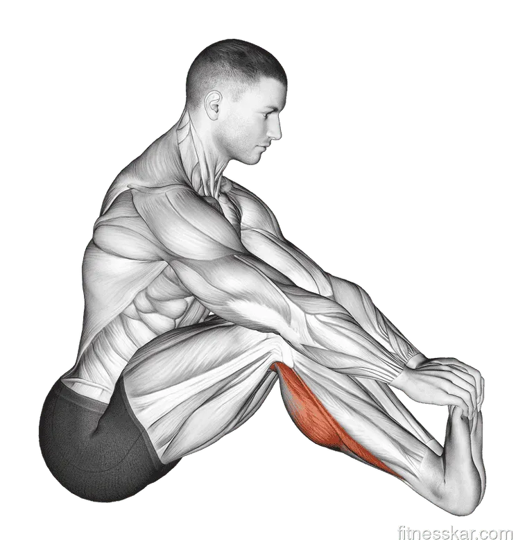Sitting Toe Pull Achilles Stretch, Male demonstration, Start