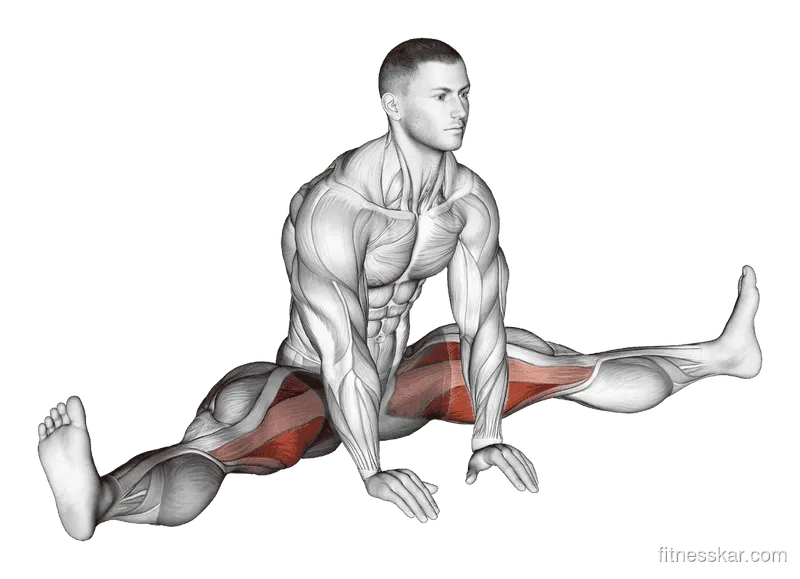 Sitting Wide-Leg Adductor Stretch, Male demonstration, Start
