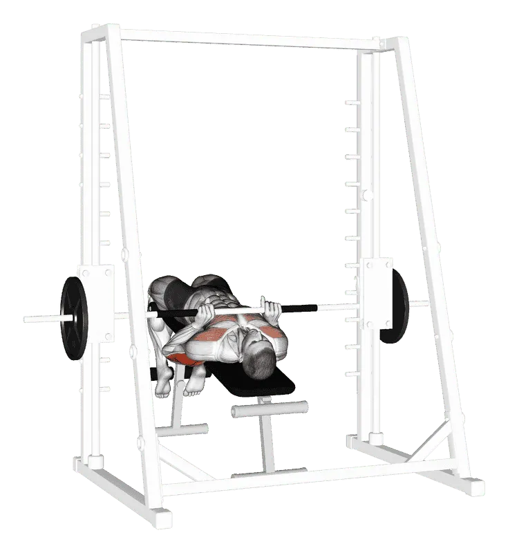 Smith Machine Decline Close-Grip Bench Press, Male demonstration, Start