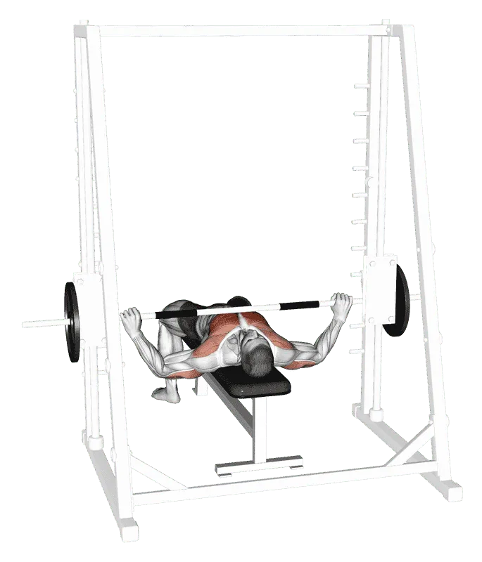 Smith Wide-Grip Bench Press, Male demonstration, Start