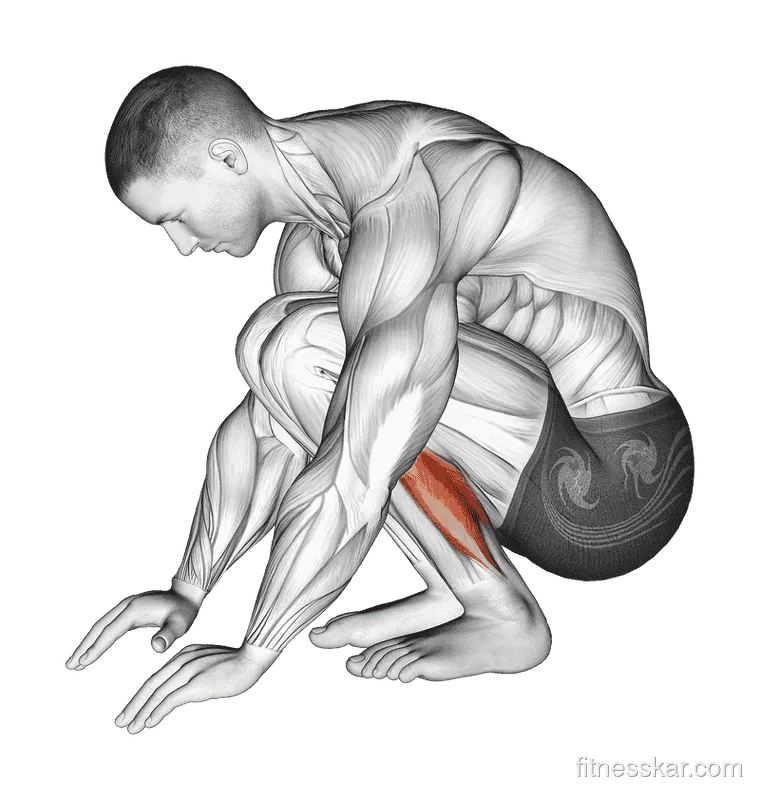 Squatting Achilles Stretch, Male demonstration, Start