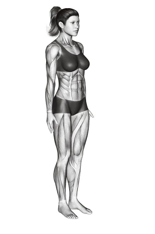 Stand Spread Leg Forward Fold, Female demonstration, Start