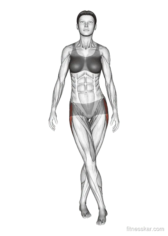 Standing Iliotibial Stretch, Female demonstration, Start