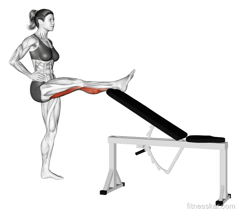 Standing Leg-Up Hamstring Stretch, Female demonstration, Start