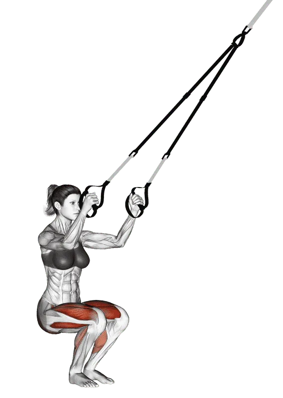 Suspender Jump Squat, Female demonstration, Start