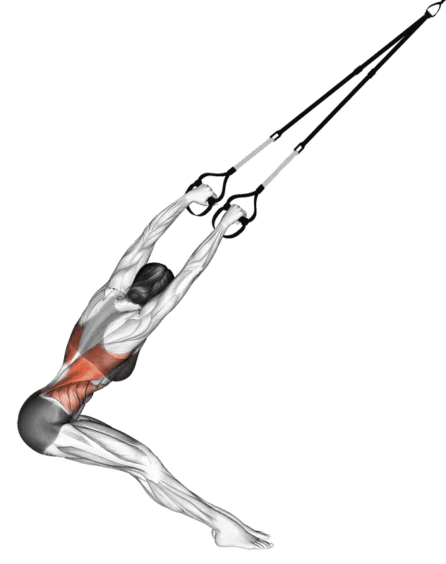 Suspender Lat Stretch, Female demonstration, Start