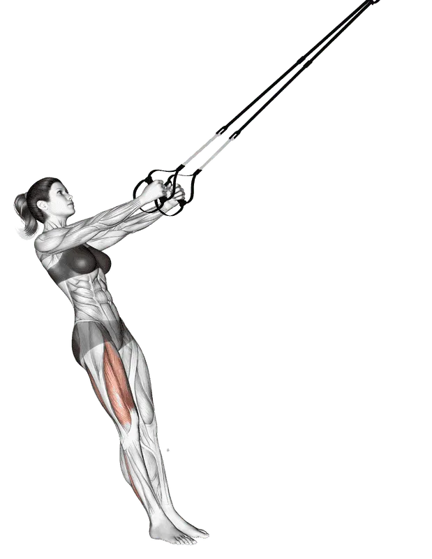Suspender Single Leg Squat, Female demonstration, Start